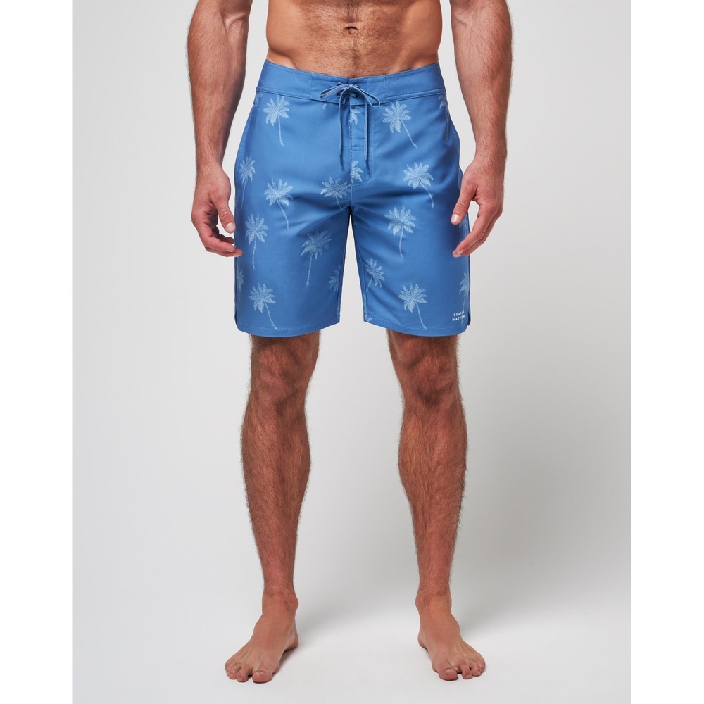 Travis Mathew Board Shorts 40 Blue Palm Tree Island Life Swim Trunks Men Surf